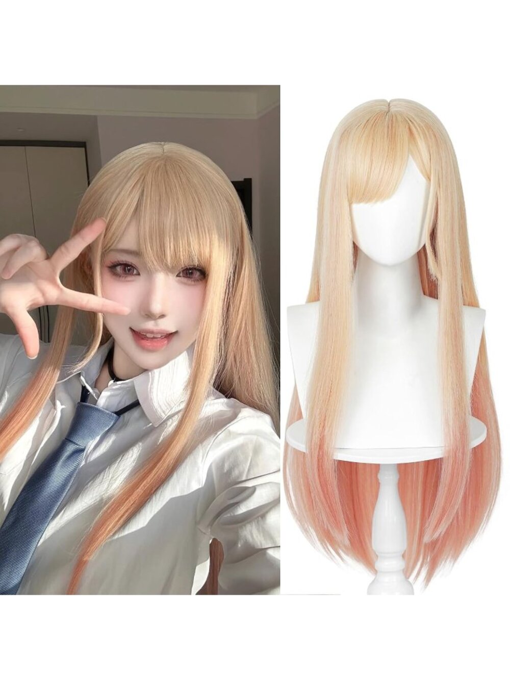 Women's Blonde Ombre Pink Heat Resistant Synthetic Fiber Long Straight Ombre Wig